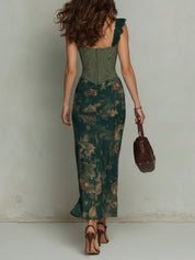 Ronda - Vestido Maxi com Estampado Floral e Renda Retro