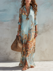 Luisa | Vestido maxi chemisier mediterrâneo para Mulher