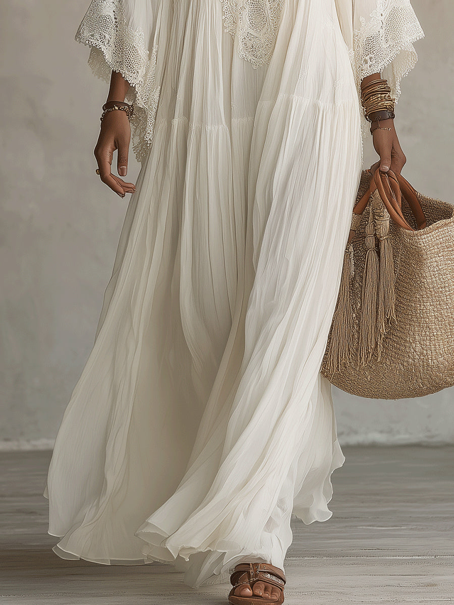 Indara | Vestido longo branco com decote em V para Mulher