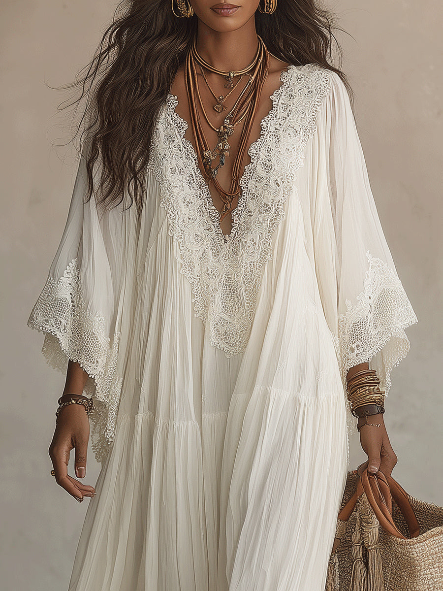 Indara | Vestido longo branco com decote em V para Mulher