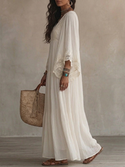 Indara | Vestido longo branco com decote em V para Mulher