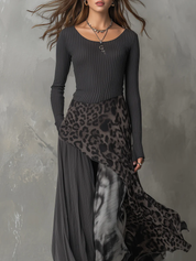 Nkem - Vestido Longo às Riscas com Estampa Leopardada