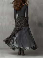 Nkem - Vestido Longo às Riscas com Estampa Leopardada