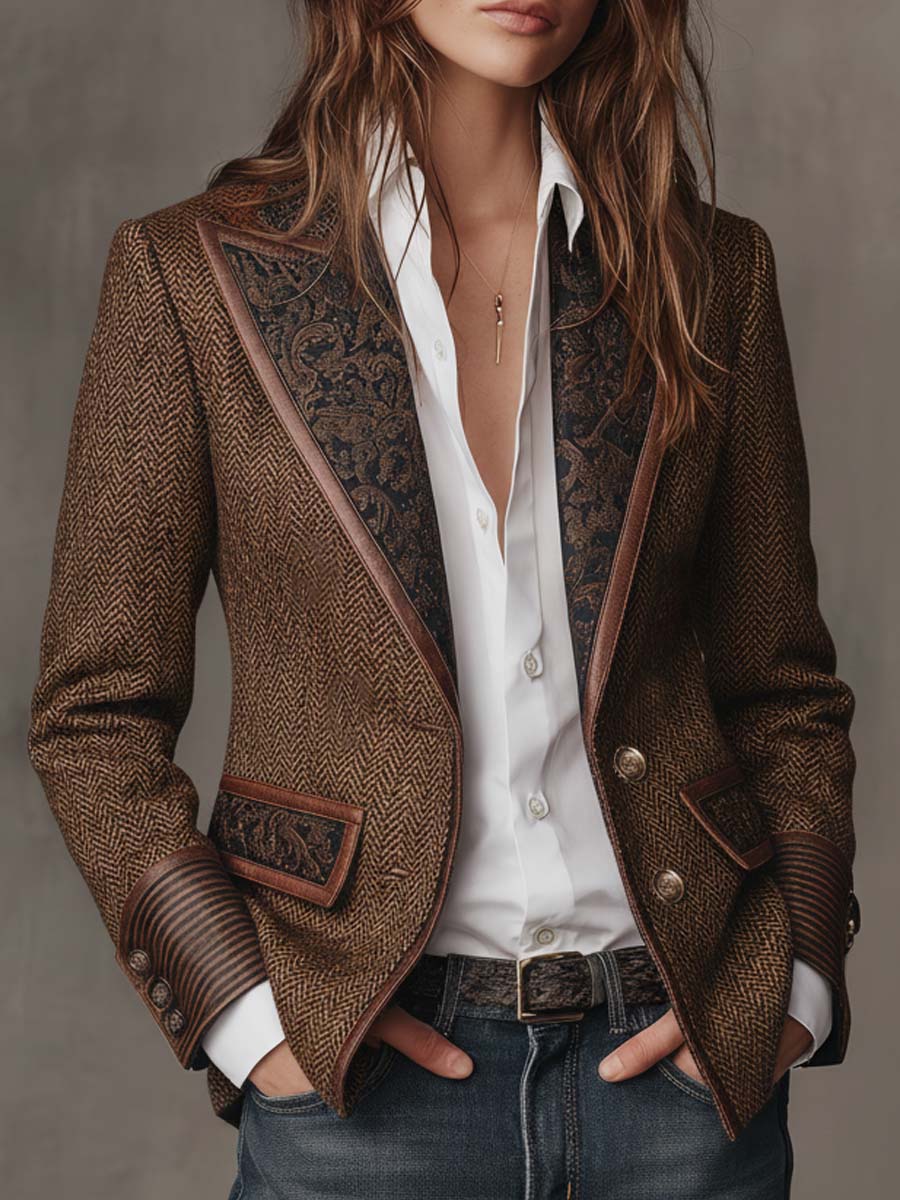 Gisèle | Blazer com Apliques de Chevron Impresso para Mulher