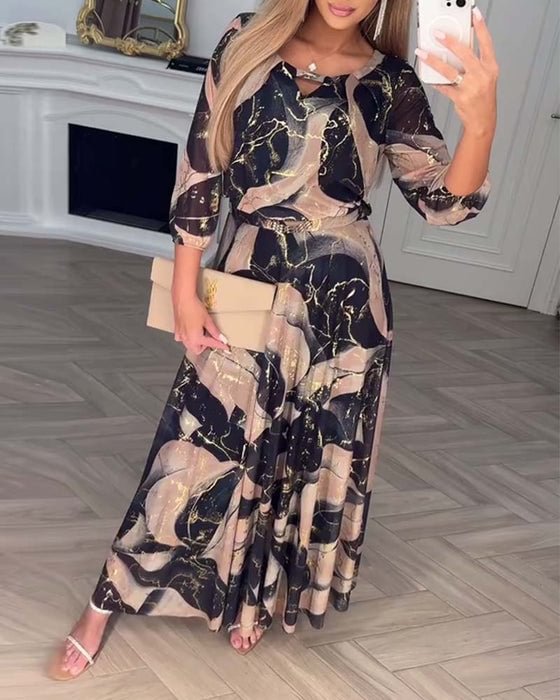 Elvera – Vestido Maxi Elegante de Mulher com Padrão de Mármore