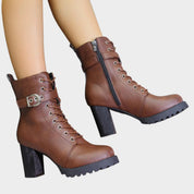 Adriana | Botins Mulher com Salto Bloco Atacadores e Fivela