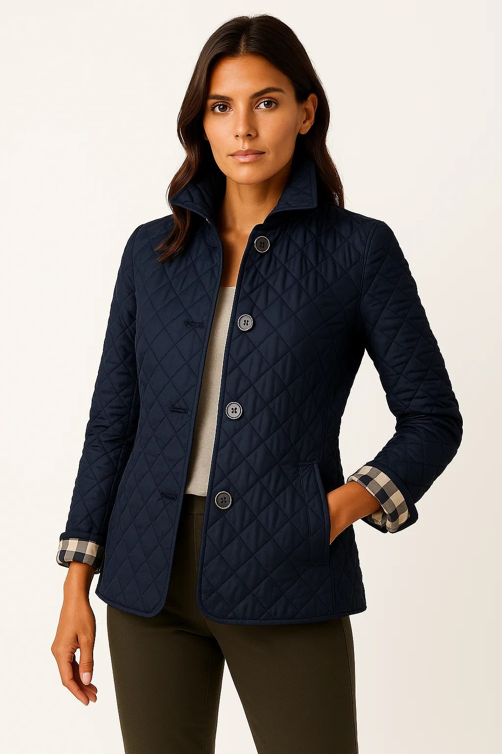 Adriana | Casaco Acolchoado Quilted Mulher Gola Alta Botões