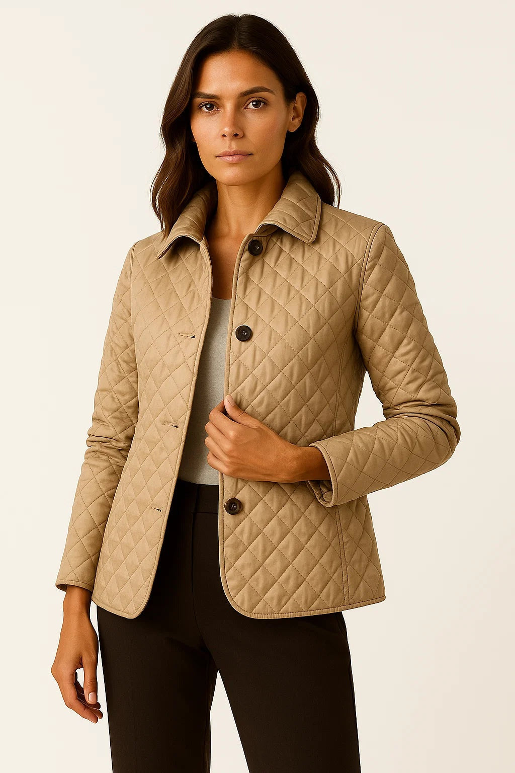 Adriana | Casaco Acolchoado Quilted Mulher Gola Alta Botões