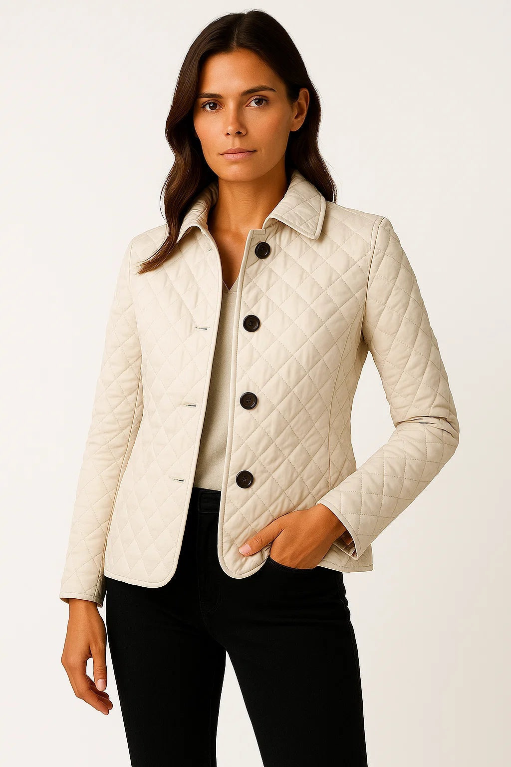 Adriana | Casaco Acolchoado Quilted Mulher Gola Alta Botões