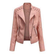 Adriana | Casaco de Couro Sintético Mulher Biker com Detalhes nos Ombros