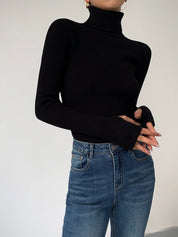 Ana | Camisola de Malha Canelada Mulher Gola Alta Manga Comprida
