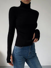 Ana | Camisola de Malha Canelada Mulher Gola Alta Manga Comprida