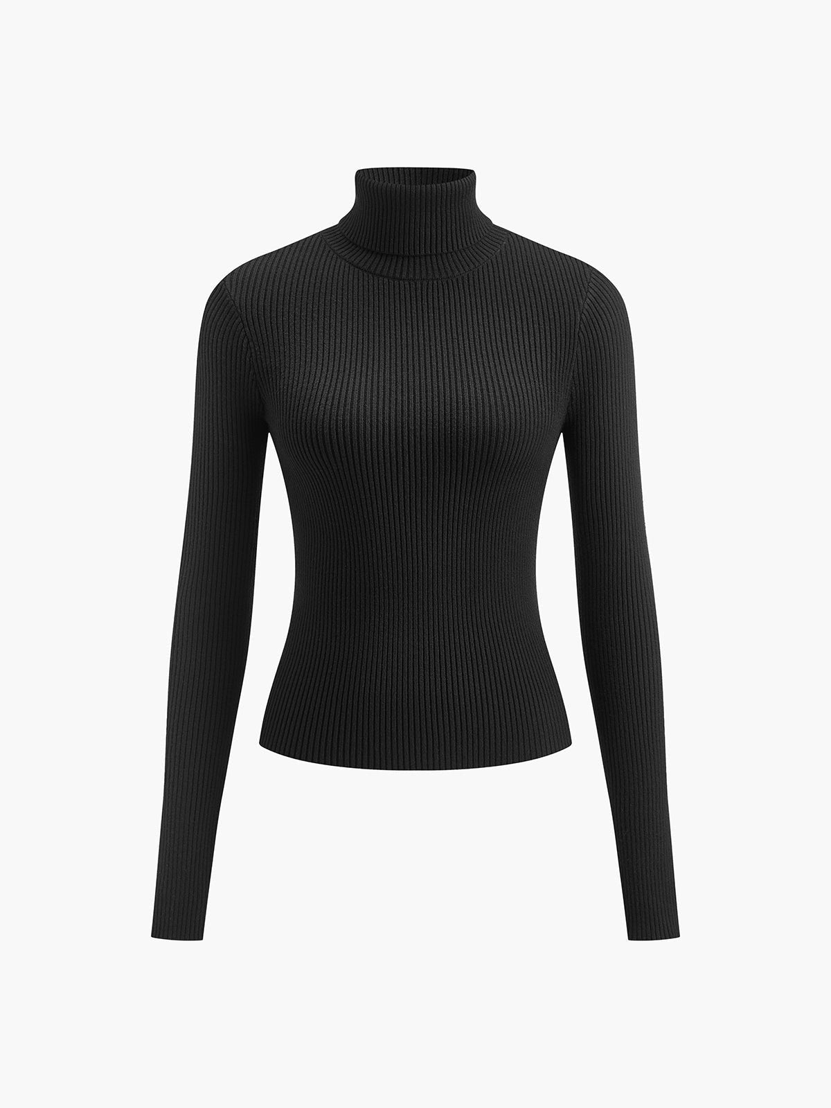 Ana | Camisola de Malha Canelada Mulher Gola Alta Manga Comprida