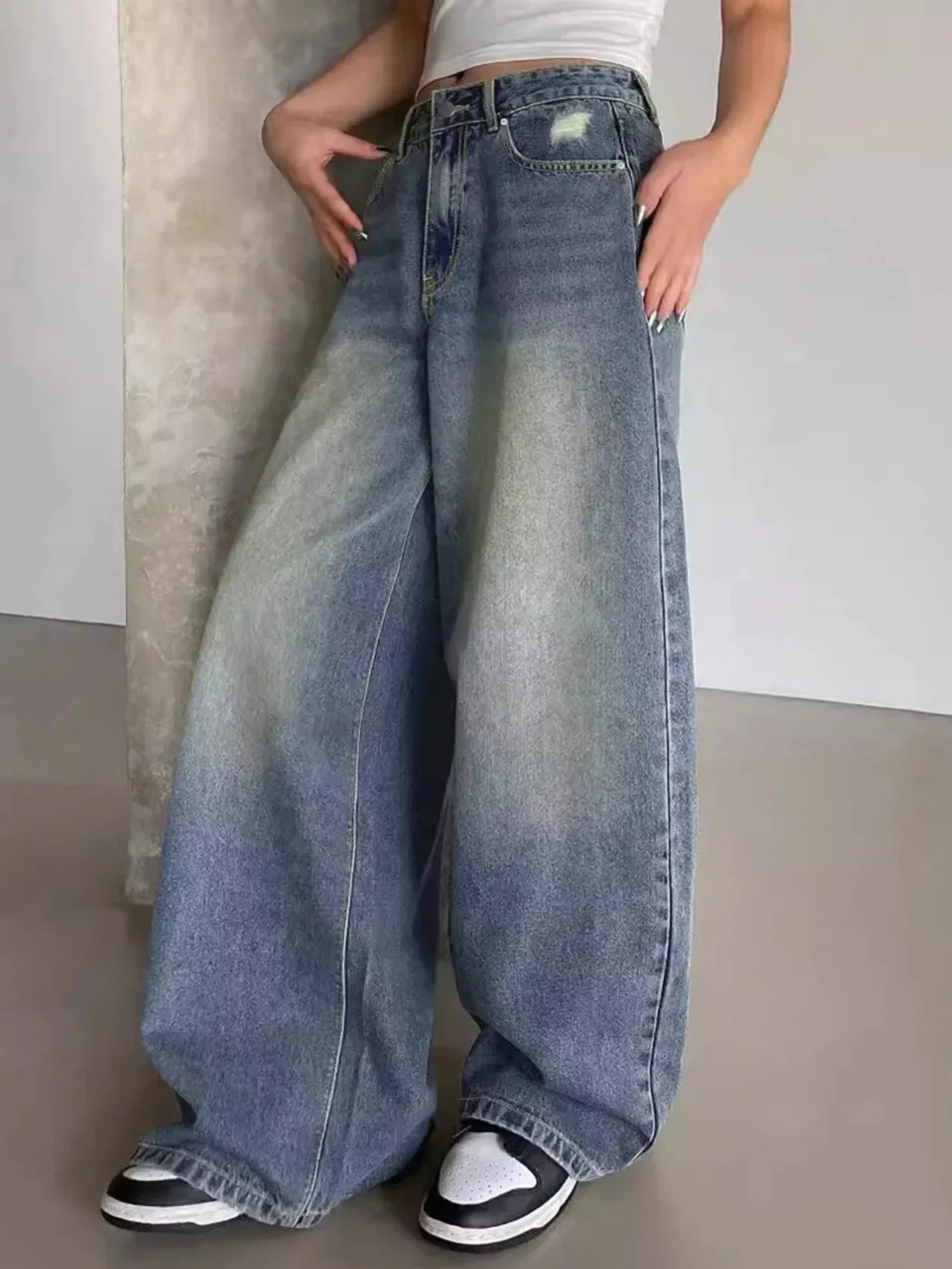 Ana | Jeans Baggy Perna Larga Mulher Cintura Alta