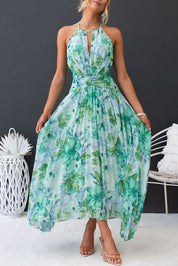 Angel™ | Vestido longo plissado com alças florais