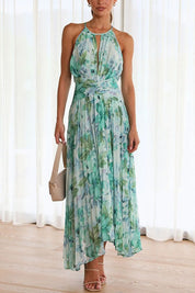 Angel™ | Vestido longo plissado com alças florais