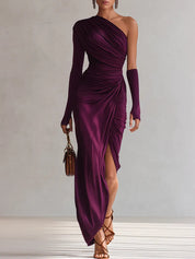 Rosalia™ - Elegante vestido maxi roxo a ombro único