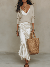 Conjunto Midi Ivory: Malha & Cetim