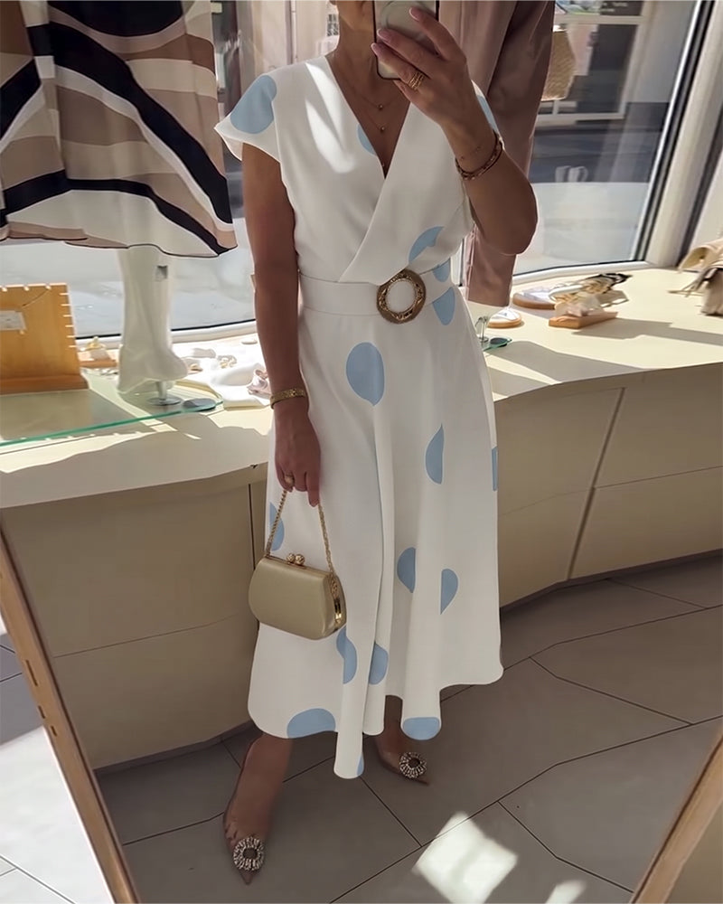 Lorena - Vestido midi para mulher com bolinhas e decote em V