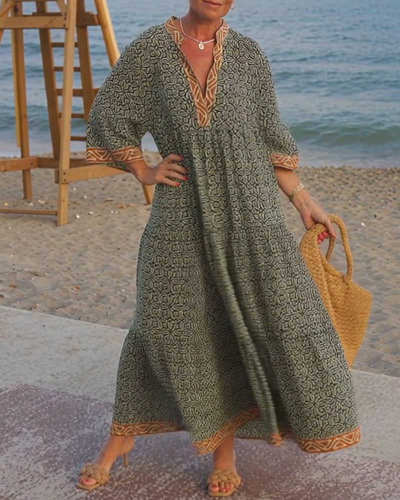 Luna · Vestido maxi de Mulher com estampado com decote em V