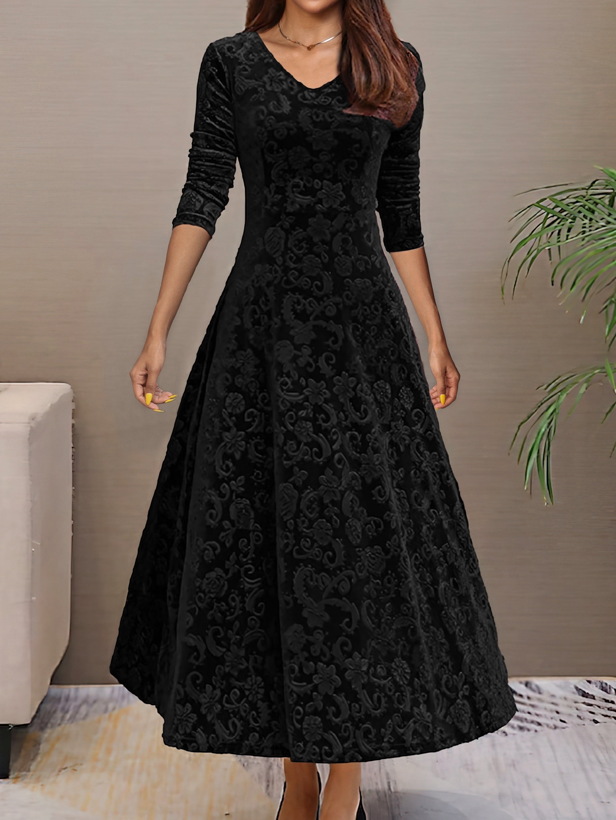 Denise | Elegante vestido de festa em veludo com decote em V