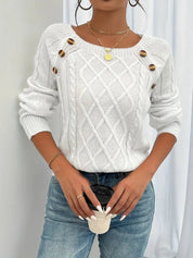 Beatriz | Camisola de Malha com Botões Mulher Gola Redonda Manga Longa