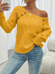 Beatriz | Camisola de Malha com Botões Mulher Gola Redonda Manga Longa