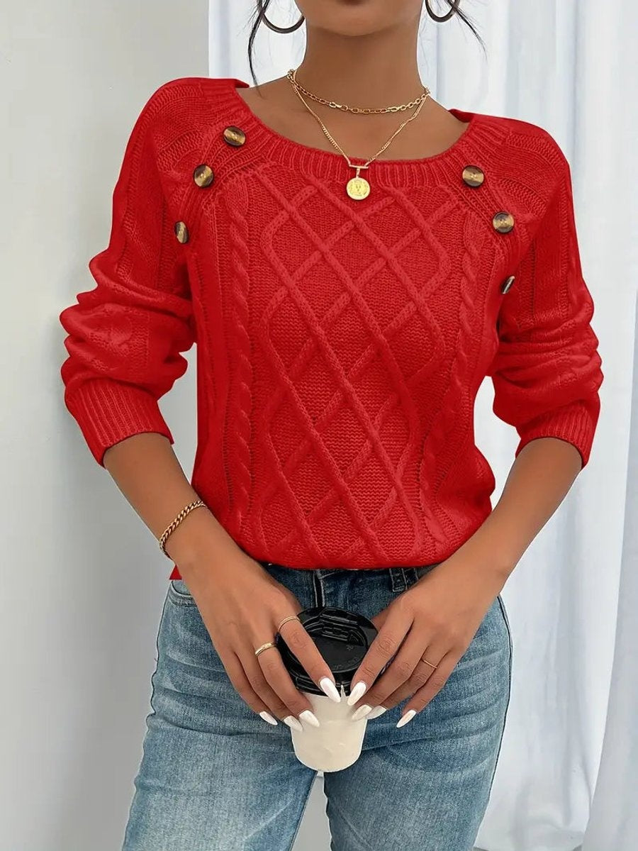 Beatriz | Camisola de Malha com Botões Mulher Gola Redonda Manga Longa