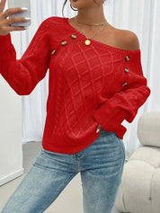 Beatriz | Camisola de Malha com Botões Mulher Gola Redonda Manga Longa