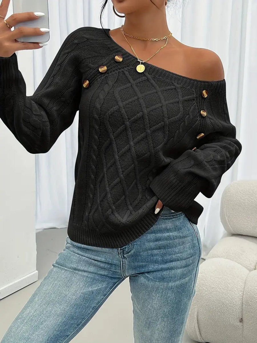 Beatriz | Camisola de Malha com Botões Mulher Gola Redonda Manga Longa