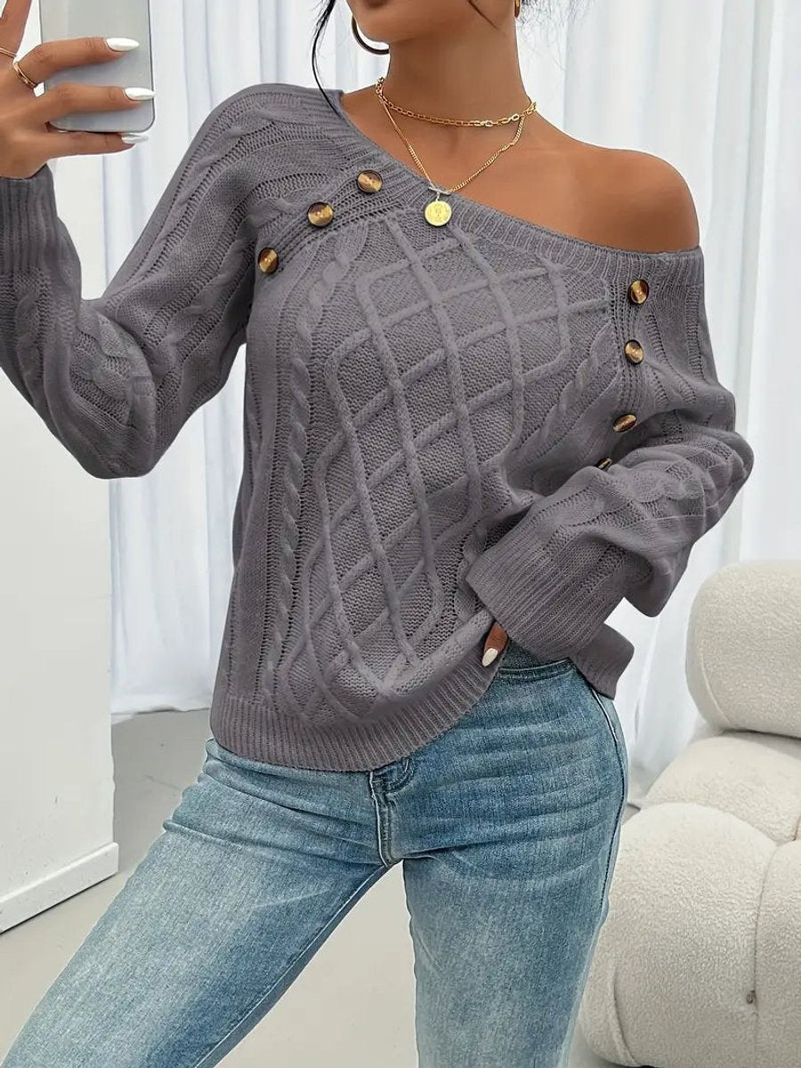 Beatriz | Camisola de Malha com Botões Mulher Gola Redonda Manga Longa