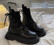 Inês | Botas Militares Mulher Plataforma com Atacadores e Fivelas