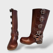 Bruna | Botas de Pele Mulher Cano Alto Fivelas Moto