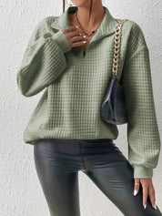 Bruna | Camisola com Fecho Mulher Quarter Zip Textura Waffle