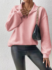 Bruna | Camisola com Fecho Mulher Quarter Zip Textura Waffle