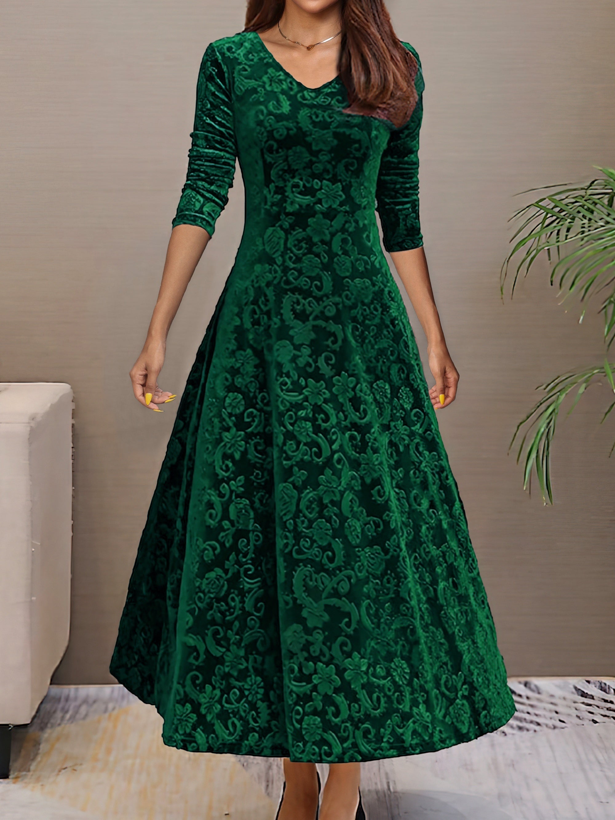 Denise | Elegante vestido de festa em veludo com decote em V