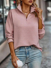 Camisola com Fecho Mulher Manga Comprida Canelada