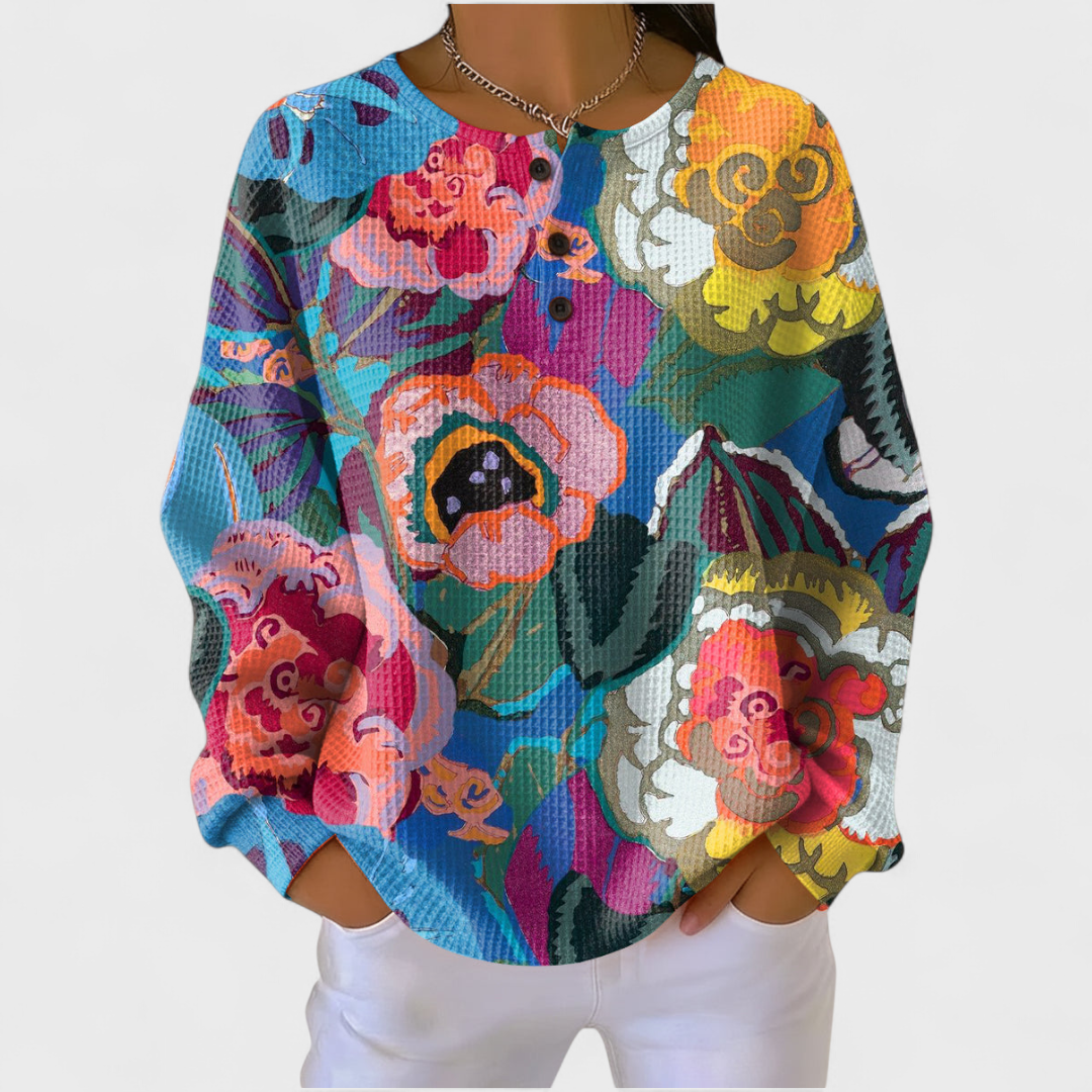 Camisola de Malha Xadrez Mulher Manga Comprida Botões
