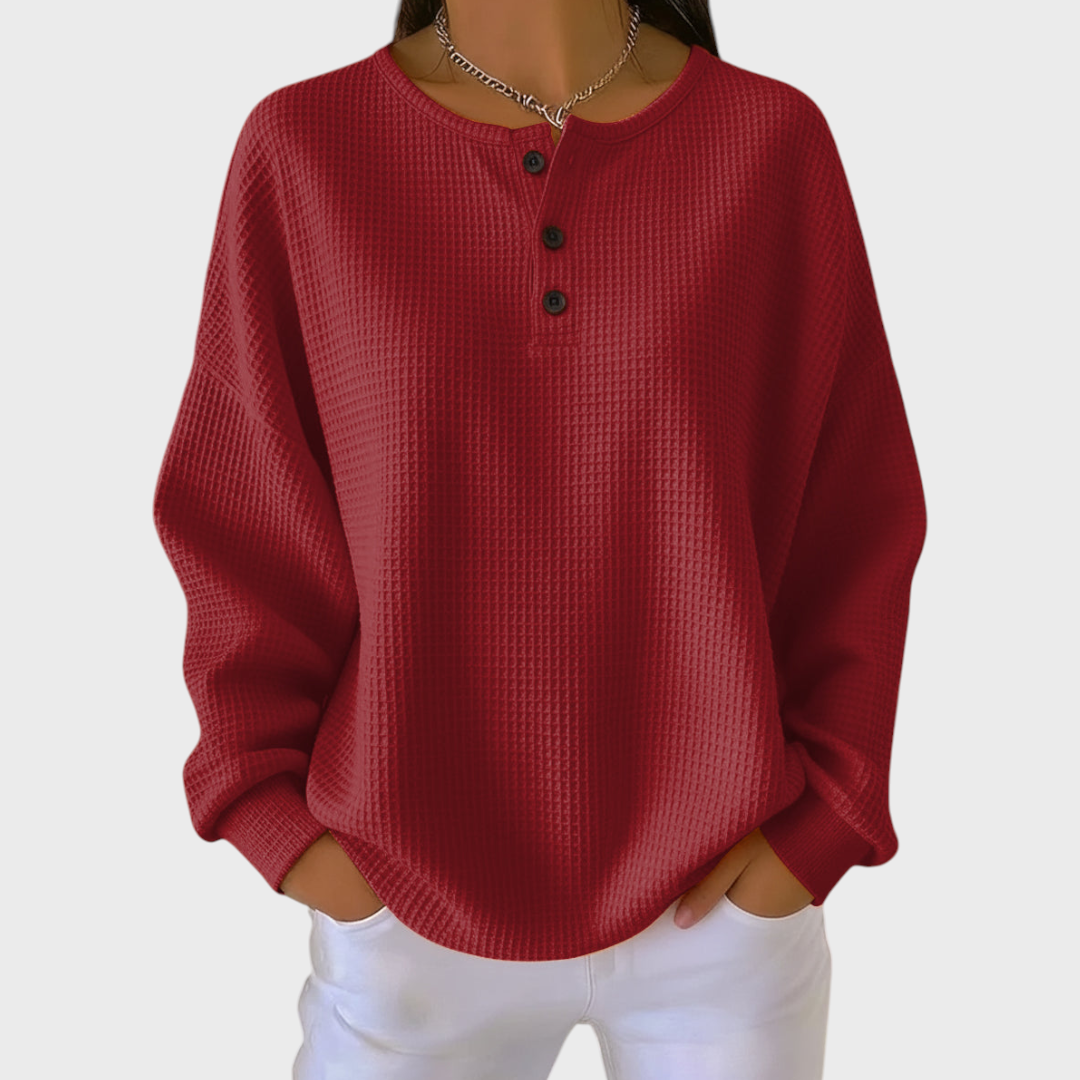 Camisola de Malha Xadrez Mulher Manga Comprida Botões