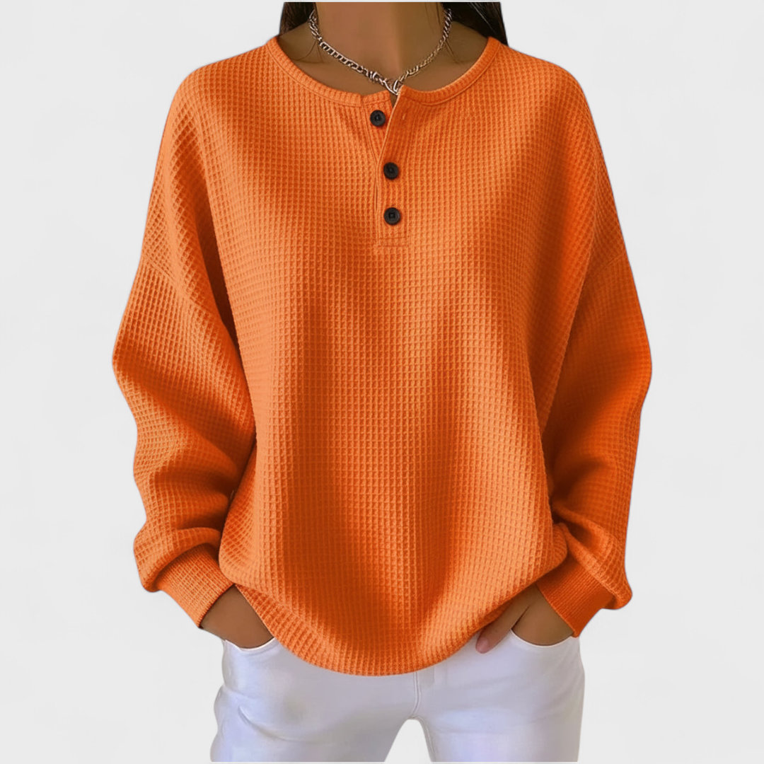 Camisola de Malha Xadrez Mulher Manga Comprida Botões