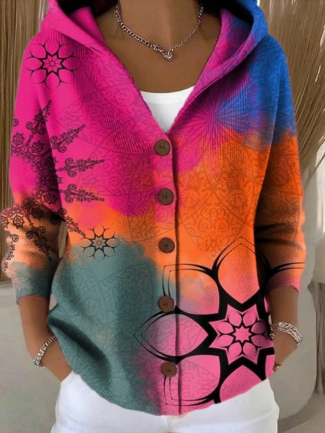 Carminho | Cardigan com Capuz Mulher Estampado Botões Manga Comprida