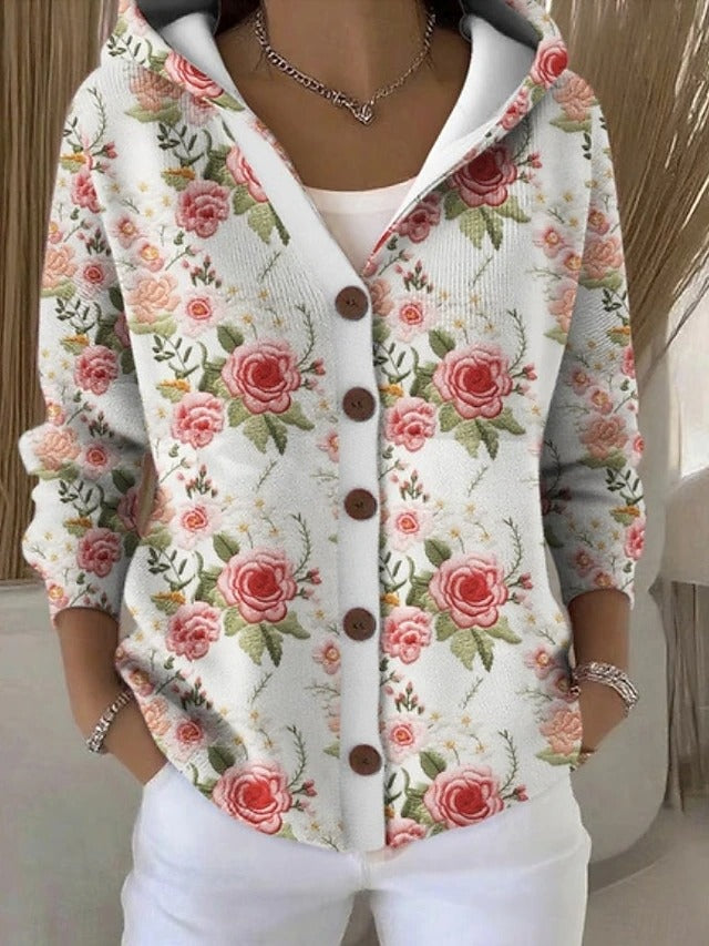 Carminho | Cardigan com Capuz Mulher Estampado Botões Manga Comprida