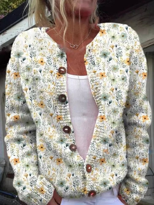 Carolina | Cardigã Estampado Floral Mulher Manga Longa Botões