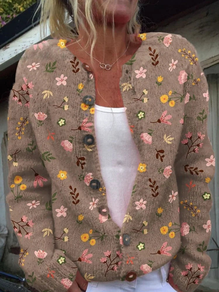 Carolina | Cardigã Estampado Floral Mulher Manga Longa Botões