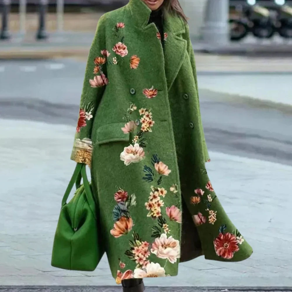 Catarina | Sobretudo de Mistura de Lã Mulher Comprido Estampado Oversized