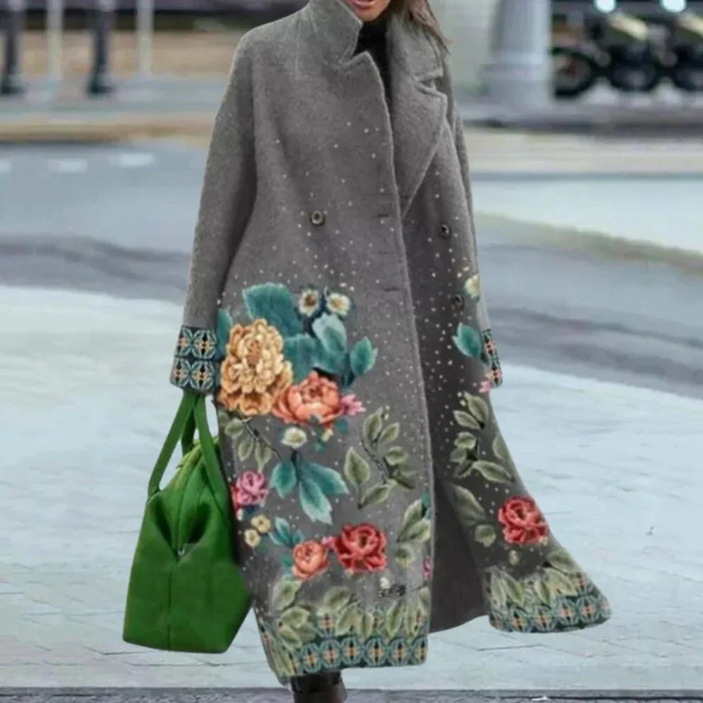 Catarina | Sobretudo de Mistura de Lã Mulher Comprido Estampado Oversized