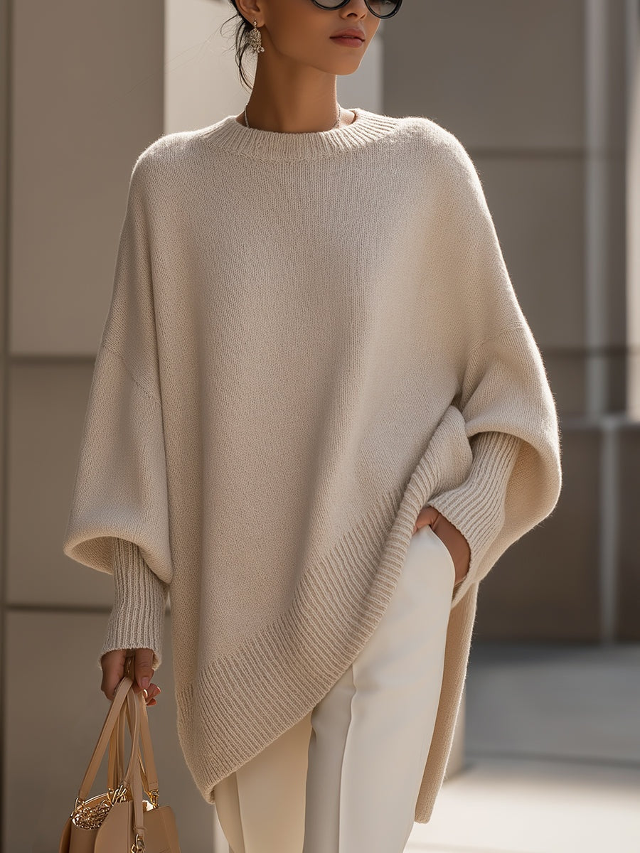 Cláudia | Camisola Oversize Mulher Malha Bainha Assimétrica