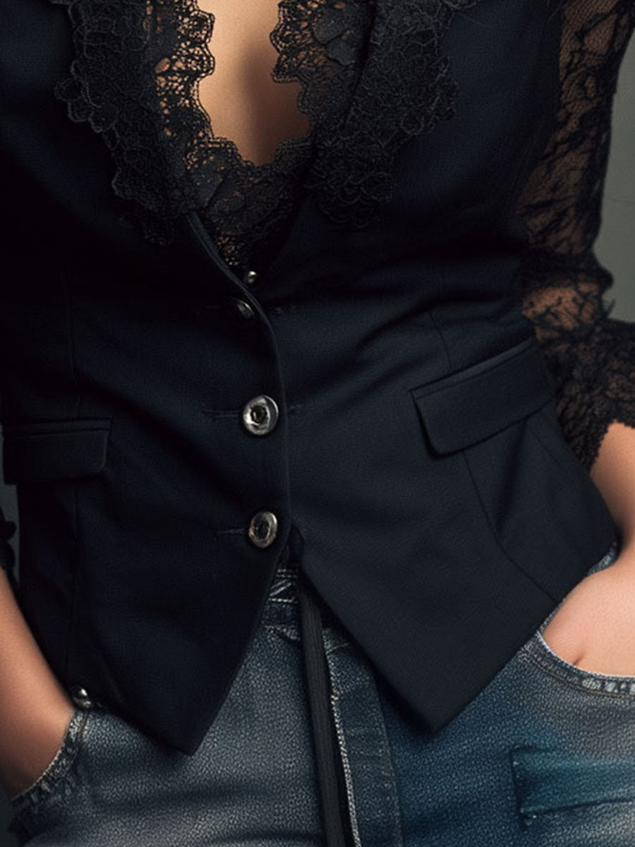 Claudia · Blazer de Mulher Preto com Renda