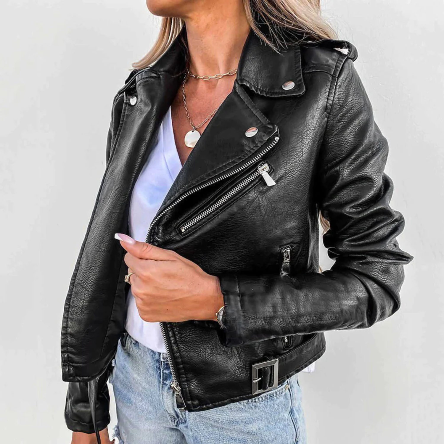 Daniela | Blusão Biker de Polipele Mulher Zíper Diagonal