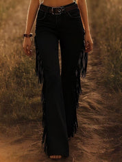 Daniela | Jeans Flare com Franjas Mulher Cintura Alta